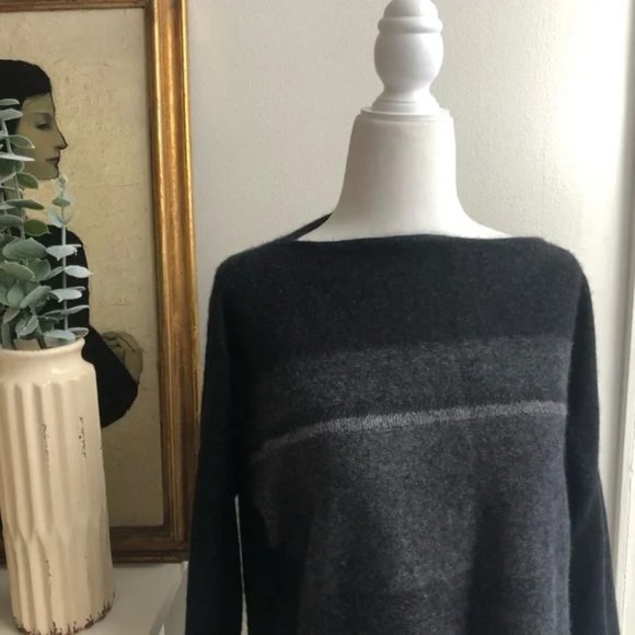New Vince cashmere wool striped boatneck boxy relaxed fit minimalist sweater - Picture 11 of 15